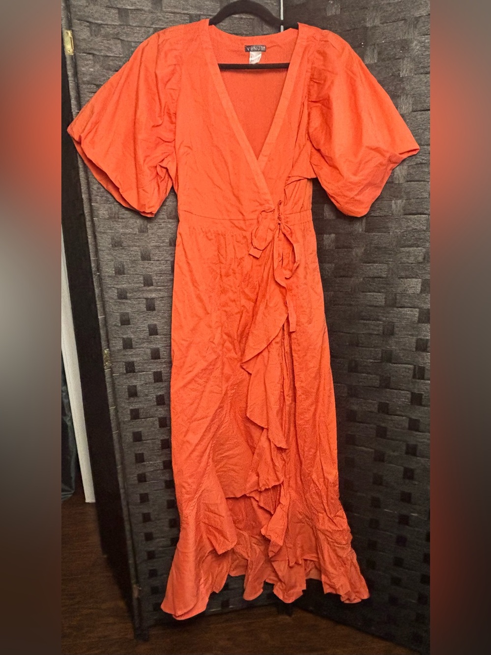 VENUE Women's Wrap Ruffle Dress – Orange SIZE 12 NWOT - Picture 3 of 13